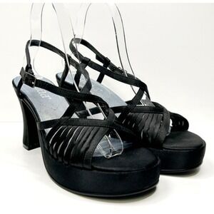 MUDD Satin Platform Sandals Strappy Block Heel Black Chunky Lolita Y2K 90s VTG 7